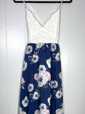 Patpat Floral White Lace V-Neck High-Low Sleeveless Sundress Strappy Dress M